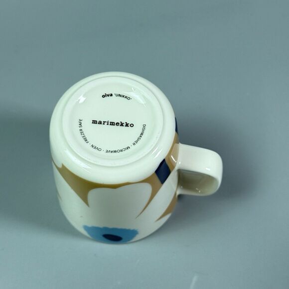 Marimekko Oiva Unikko Mug Cup Blue Bronze White Stoneware Floral - Picture 4 of 7
